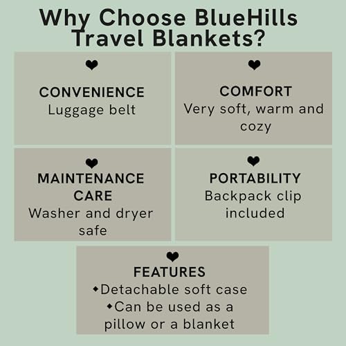 BlueHills Travel Blanket Pillow in Mini Soft Packable Case Premium Plush Airplane Blanket in Portable Compact Pack with Luggage Belt and Carabiner Long Flight Throw Essentials Lightweight- Black M05 - Image 5