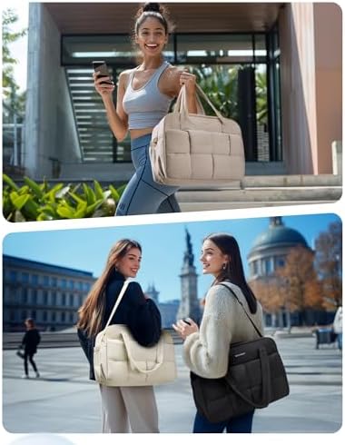 BAGSMART Gym Bag for Women, 29L Puffer Travel Duffle Bag for Travel with Laptop Compartment, Weekender Bags for Women, Carry On Duffel Bag Personal Item Bag, Camel - Image 2