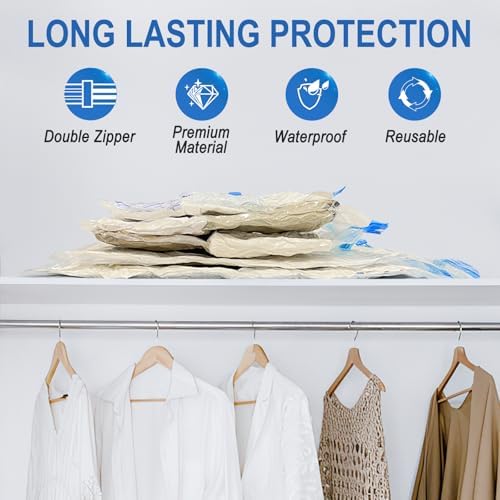 10 Pack Jumbo Vacuum Storage Bags with Hand Pump, Plastic Packaging Bags, 80% Space Saver Vacuum Seal Bags for Clothing, Travel Lugggage, Blankets, Comforters - Image 3
