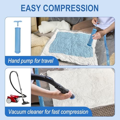 10 Pack Jumbo Vacuum Storage Bags with Hand Pump, Plastic Packaging Bags, 80% Space Saver Vacuum Seal Bags for Clothing, Travel Lugggage, Blankets, Comforters - Image 6