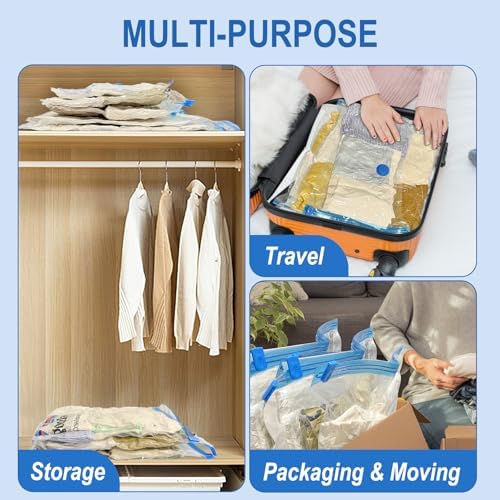 10 Pack Jumbo Vacuum Storage Bags with Hand Pump, Plastic Packaging Bags, 80% Space Saver Vacuum Seal Bags for Clothing, Travel Lugggage, Blankets, Comforters - Image 4