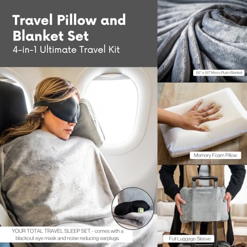 Travel Pillow and Blanket Set - 4-in-1 Ultimate Travel Kit with Memory Foam Pillow, Travel Blanket, Sleep Mask, and Earplugs-Ultimate Comfort and Coziness for Your Journeys - Pink - Image 5