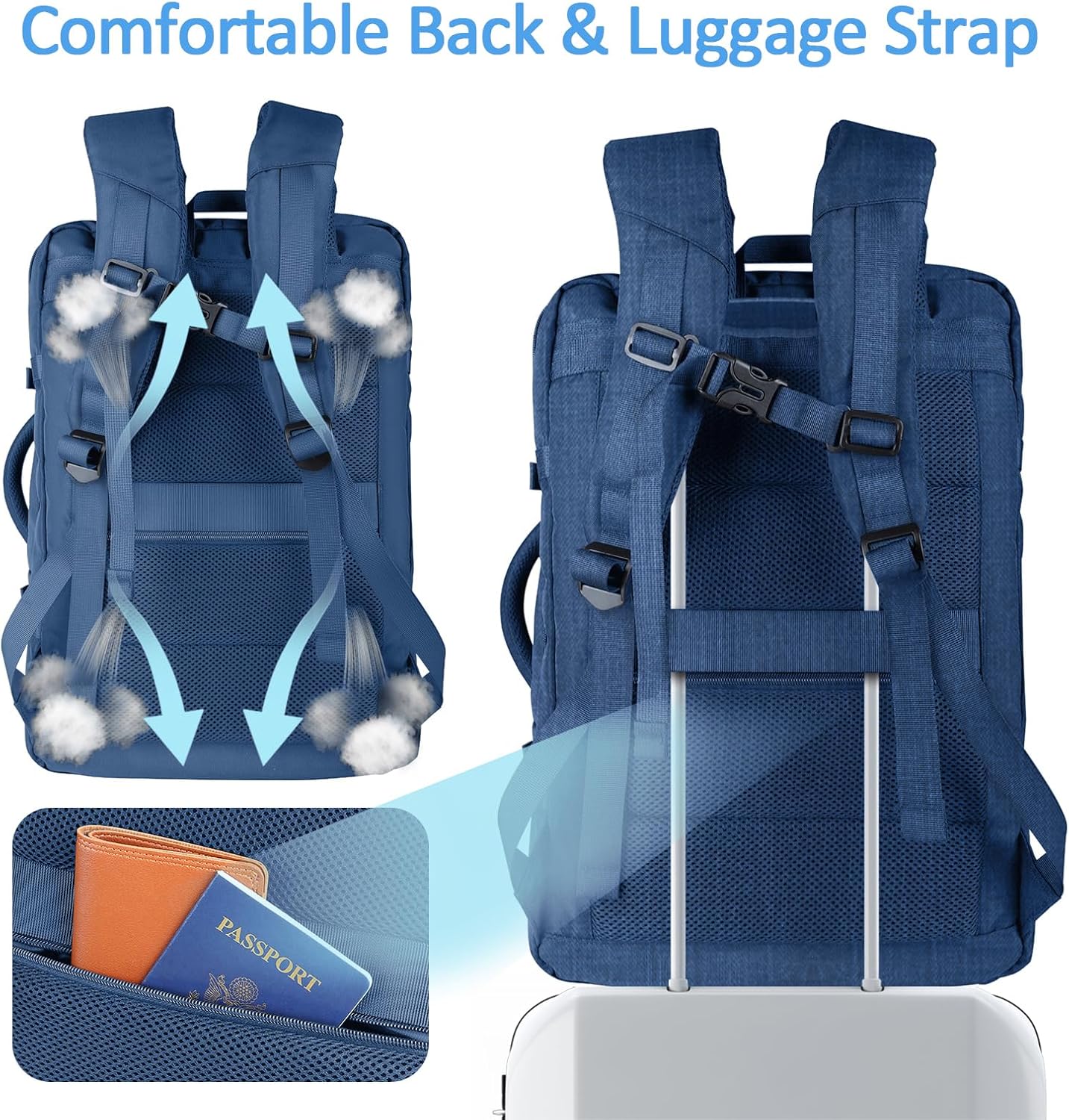 50L Expandable Large Travel Laptop Backpack for Men With Packing Cubes, Carry On Backpack Flight Approved Travel Essentials, Expandable Laptop Bag Weekender Gym Daypack Traveling Backpack, Blue - Image 6