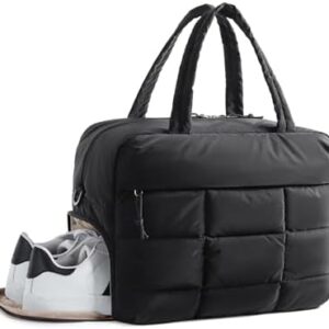 BAGSMART Gym Bag for Women, Carry on Travel Duffel Bag, Water-resistant Weekender with Shoe Compartment, Black