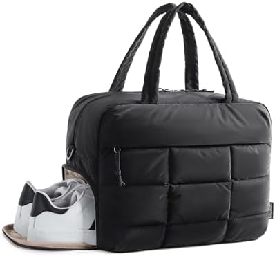 BAGSMART Gym Bag for Women, Carry on Travel Duffel Bag, Water-resistant Weekender with Shoe Compartment, Black