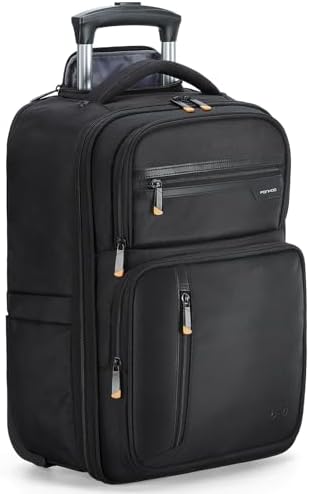 Rolling Backpack - 15.6 inch Laptop Backpack for Adults with Wheels Flight Approved Water Resistant Carry on Wheeled Backpacks for Travel Trip Business College Commute Black