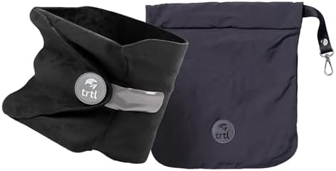 trtl Travel and Airplane Pillow - Real Sleeping Experience on Long Flights - Neck and Shoulder Support - Super-Soft, Lightweight, Easy-to-Carry, and Machine-Washable Flight Pillow - Black