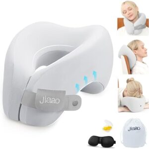 2 in 1 Neck Pillow Airplane, Ergonomic Memory Foam Travel Neck Pillow, Travel Essentials with 3D Eye Masks, Earplugs, and Portable Drawstring Bag, U Shape Neck Support for Traveling, Car, Home