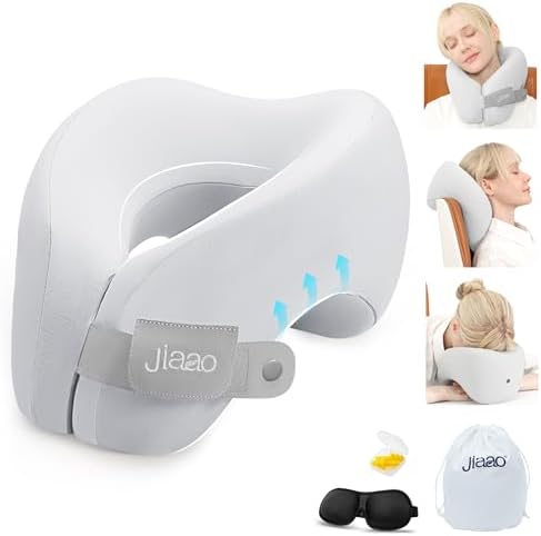 2 in 1 Neck Pillow Airplane, Ergonomic Memory Foam Travel Neck Pillow, Travel Essentials with 3D Eye Masks, Earplugs, and Portable Drawstring Bag, U Shape Neck Support for Traveling, Car, Home