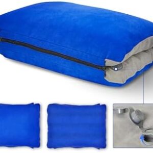 JefDiee Inflatable Camping Lumbar Pillow with Memory Foam and Washable Cover Travel Pillow for Airplanes, Camping (Blue M)