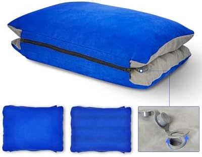 JefDiee Inflatable Camping Lumbar Pillow with Memory Foam and Washable Cover Travel Pillow for Airplanes, Camping (Blue M)