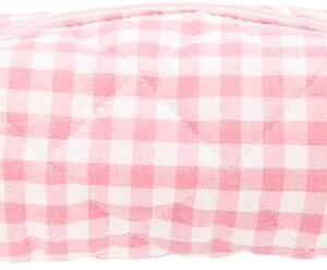 PAZIMIIK Cozy Makeup Bag Small Aesthetic Travel Zipper Cosmetic Pouch for Women Make Up Beauty Accessories Brushes Pink Checkered