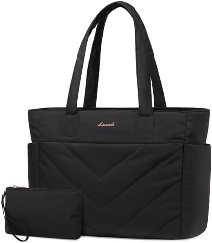 LOVEVOOK Tote Travel Bag for Women, Puffer Work Handbag with Zipper for Teacher Nurse, Quilted Laptop Shoulder Gym Bag Cute