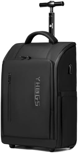 Rolling Backpack, Waterproof Backpack with Wheels for Business Commuter, Carry on Backpack with Laptop Compartment, Fit 15.6/18 Inch Laptop, Wheeled Backpack for Adults (Black)