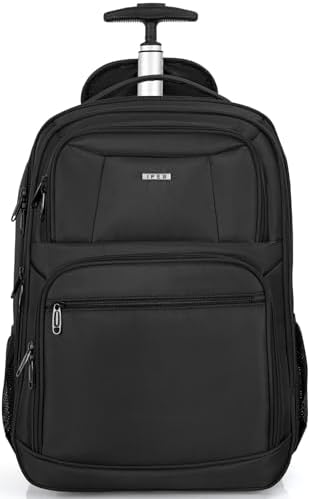 Rolling Business Backpack Fits Up to 18 Inch Laptop Trolley Bag Waterproof Wheeled Travel Bag Black - Image 8