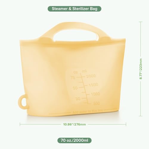 Haakaa Silicone Microwave Steamer & Steriliser Bag, 2000ml Large Capacity Reusable Steaming Bags for Baby Bottles/Breast Pump/Accessories/Pacifiers/Teethers,Great for Home and On-The-Go,Pineapple/2PCS - Image 8