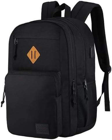 KEOFID Travel backpack for Men and Women, Anti Theft Laptop Backpack with USB Charging Port for Work, Large Bag for College, Water Resistent(Black)