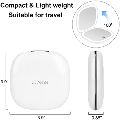 deweisn Compact Mirror, Lighted Travel Makeup Mirror with 1X/10X Magnifying Double Sided Dimmable Portable Pocket for Handbag and Pocket, USB Charging(White) - Image 2