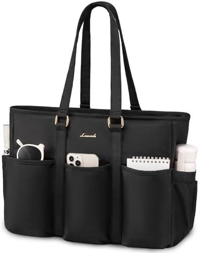 LOVEVOOK Laptop Tote Bag for Women Work, Teacher Tote Bag Nurse Bag With Large Cup Holder, Utility Professional Computer Bag For Work/Travel/College/Daily, Large Purse Handbag With Multi Pockets