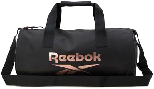Reebok Duffle Bag - Unisex Lightweight Gym, Sports and Travel Mini Carry On Weekender Bags for Women and Men, Size One Size, Plyo Jet Black With Rose Logo