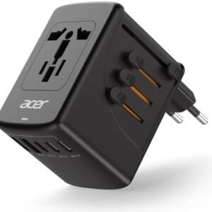 Acer Universal Travel Plug Adapter - International Power Adapter with 5 USB Ports (3 USB C) 5.8A, Worldwide Outlet Charger for USA to European UK France Germany Spain, Type C/E/F/G/I/L/A, Black