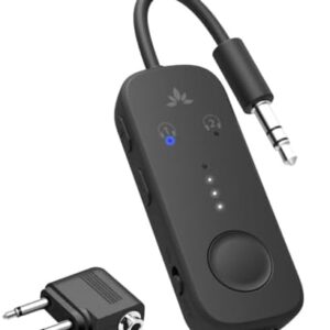 Avantree Relay - Airplane Bluetooth 5.3 Adapter with Qualcomm aptX Adaptive, Supports 2 AirPods or Headphones, 20Hr Playtime, 3.5mm AUX Wireless Audio Transmitter for Travel Flight, Airline, Gym, TV