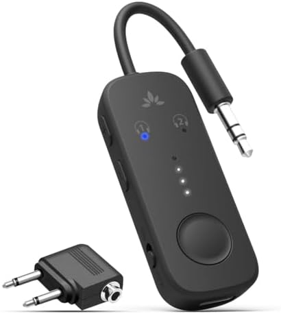 Avantree Relay - Airplane Bluetooth 5.3 Adapter with Qualcomm aptX Adaptive, Supports 2 AirPods or Headphones, 20Hr Playtime, 3.5mm AUX Wireless Audio Transmitter for Travel Flight, Airline, Gym, TV