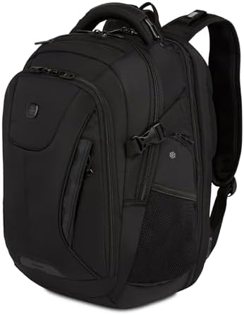 SwissGear Travel Tech Elite Laptop Backpack – Fits Laptops up to 16” – ScanSmart TSA-Friendly Backpack with USB Port, Shoe Compartment & Organizer Pockets – Black