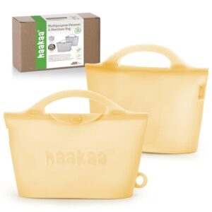 Haakaa Silicone Microwave Steamer & Steriliser Bag, 2000ml Large Capacity Reusable Steaming Bags for Baby Bottles/Breast Pump/Accessories/Pacifiers/Teethers,Great for Home and On-The-Go,Pineapple/2PCS