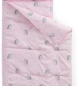 Kids Sleeping Bag Nap Mat with Pillow & Blanket – 3-in-1 Machine Washable Quilted Mat for Toddlers – Portable with Handles – 20" x 50" for Daycare, Preschool, Travel, & Sleepovers