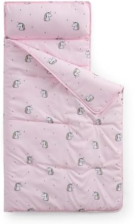 Kids Sleeping Bag Nap Mat with Pillow & Blanket – 3-in-1 Machine Washable Quilted Mat for Toddlers – Portable with Handles – 20" x 50" for Daycare, Preschool, Travel, & Sleepovers