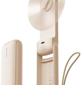 Aecooly Slim Portable Fan, Thin Handheld Fan, USB Rechargeable Mini Personal [17H Max Cooling Time], Battery Powered Small Foldable Pocket for Travel, Summer, Gifts for Women, Girls -Beige