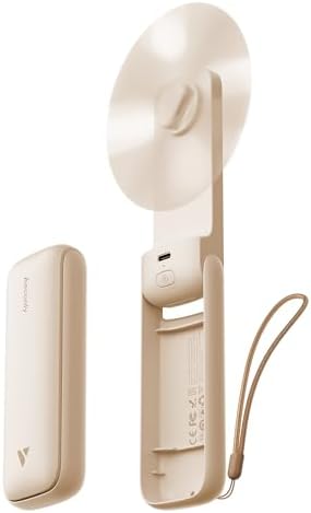 Aecooly Slim Portable Fan, Thin Handheld Fan, USB Rechargeable Mini Personal [17H Max Cooling Time], Battery Powered Small Foldable Pocket for Travel, Summer, Gifts for Women, Girls -Beige