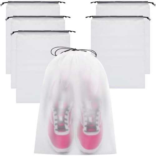 Vorspack Shoe Bags for Travel - 6 Pcs Transparent Drawstring Backpack Travel Shoe Bag Clear Drawstring Bag Large Shoe Organizer with Rope Travel Essentials for Men Women