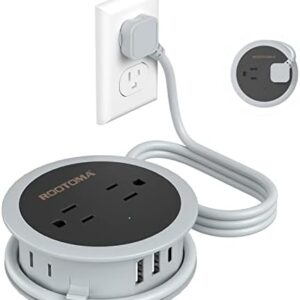 Travel Power Strip with USB Ports, 4 FT Winding Flat Plug Extension Cord with 4 AC Outlets, 3 USB (1 USB C), Portable Power Strip, Compact for Travel, Dorm Room, Cruise Essentials, Travel Gear, Grey
