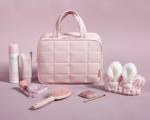 BAGSMART Travel Toiletry Bag with Jewelry Organizer, Hanging Travel Bag for Toiletries, Puffy Makeup Cosmetic Bag Organizer, Carry-on Travel Accessories Essentials, Pink-M - Image 7
