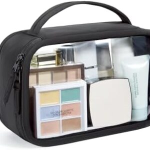 BAGSMART TSA-Approved Toiletry Bag, Large Opening Clear Makeup Bag with Handle, Quart Sized Travel Toiletry Bag, Carry-On Airline Compliant for Men and Women (Black)