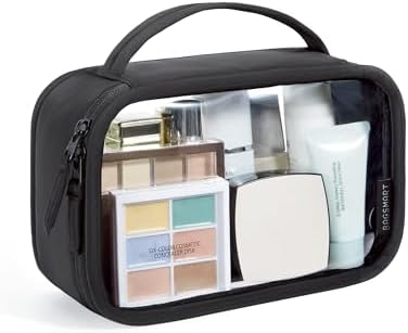 BAGSMART TSA-Approved Toiletry Bag, Large Opening Clear Makeup Bag with Handle, Quart Sized Travel Toiletry Bag, Carry-On Airline Compliant for Men and Women (Black)