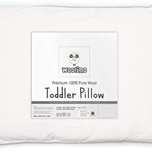 Woolino Toddler Pillow, Premium Breathable 100% Wool Fill & Cotton Cover Toddler Sleeping Pillow, Small Kids Travel Size, 14x19