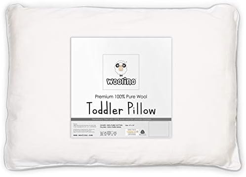Woolino Toddler Pillow, Premium Breathable 100% Wool Fill & Cotton Cover Toddler Sleeping Pillow, Small Kids Travel Size, 14x19