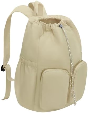 MICOM Travel Backpack for Women Puffer College Laptop Bookbag Drawstring Casual Daypack Lightweight for Women Travel (Khaki)