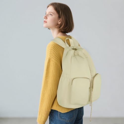 MICOM Travel Backpack for Women Puffer College Laptop Bookbag Drawstring Casual Daypack Lightweight for Women Travel (Khaki) - Image 7