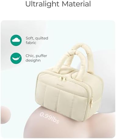 BAGSMART Travel Toiletry Bag, Puffy Large Toiletry Bag for Women, Lightweight Cosmetic Makeup Bag Organizer with Handle for Traveling, Accessories, Essentials, Toiletries (Beige - Image 2