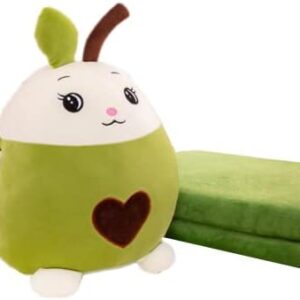 YUDONG Kids Stuffed Animal Travel Blanket and Pillow Set, Adorable 3 in 1 Multifunctional Fruit Plush Pillow with Hand Warmer Design, Perfect for Travel, Camping, Car, Home and Office (15") (Green)