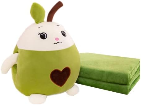 YUDONG Kids Stuffed Animal Travel Blanket and Pillow Set, Adorable 3 in 1 Multifunctional Fruit Plush Pillow with Hand Warmer Design, Perfect for Travel, Camping, Car, Home and Office (15") (Green)