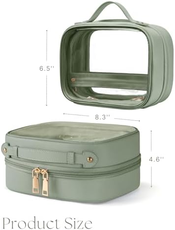 Clear Cosmetic Bag Double Layer 4 Compartments Travel Toiletry Bag Clear Makeup Bag Case with Zipper Transparent Travel Bag for Toiletries, TSA Approved, Gift for Women Girls (Sage Green) - Image 5