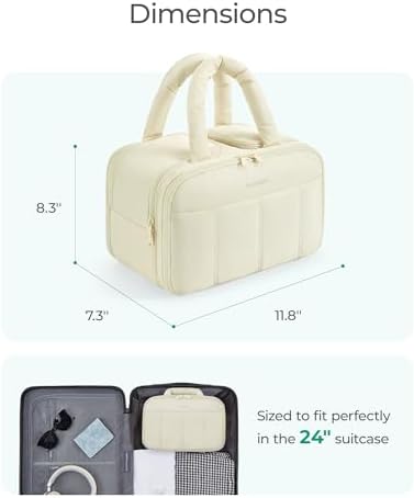 BAGSMART Travel Toiletry Bag, Puffy Large Toiletry Bag for Women, Lightweight Cosmetic Makeup Bag Organizer with Handle for Traveling, Accessories, Essentials, Toiletries (Beige - Image 7