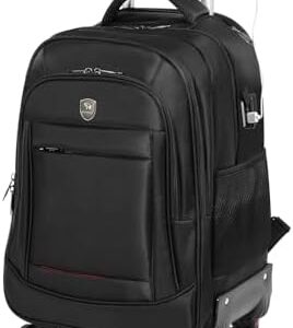 360° rotating Water Resistant Rolling Backpack with 4 Removable Wheels for Adults,Airline Approved Carry on Luggage Fit 15.6 Inch Laptop Travel Backpack with USB Charging Port