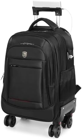 360° rotating Water Resistant Rolling Backpack with 4 Removable Wheels for Adults,Airline Approved Carry on Luggage Fit 15.6 Inch Laptop Travel Backpack with USB Charging Port
