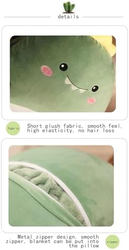 Flannel Cartoon Animal Sofa Throw Pillow and Blanket, 2 in 1 Portable Travel Blanket and Pillow Set for Camping Car Office (Dinosaur) - Image 4